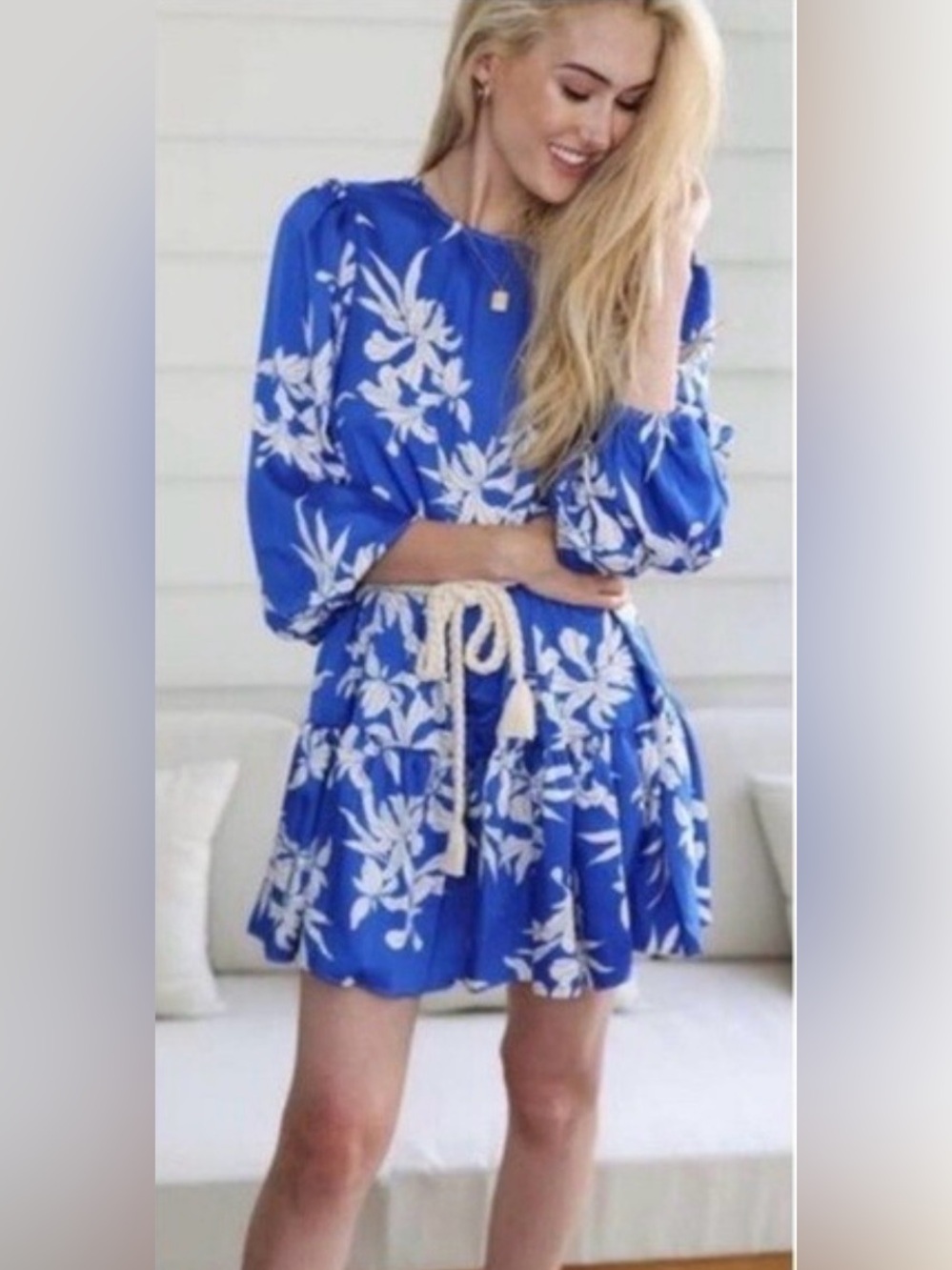 Alexis for Target blue and white floral long-sleeve mini